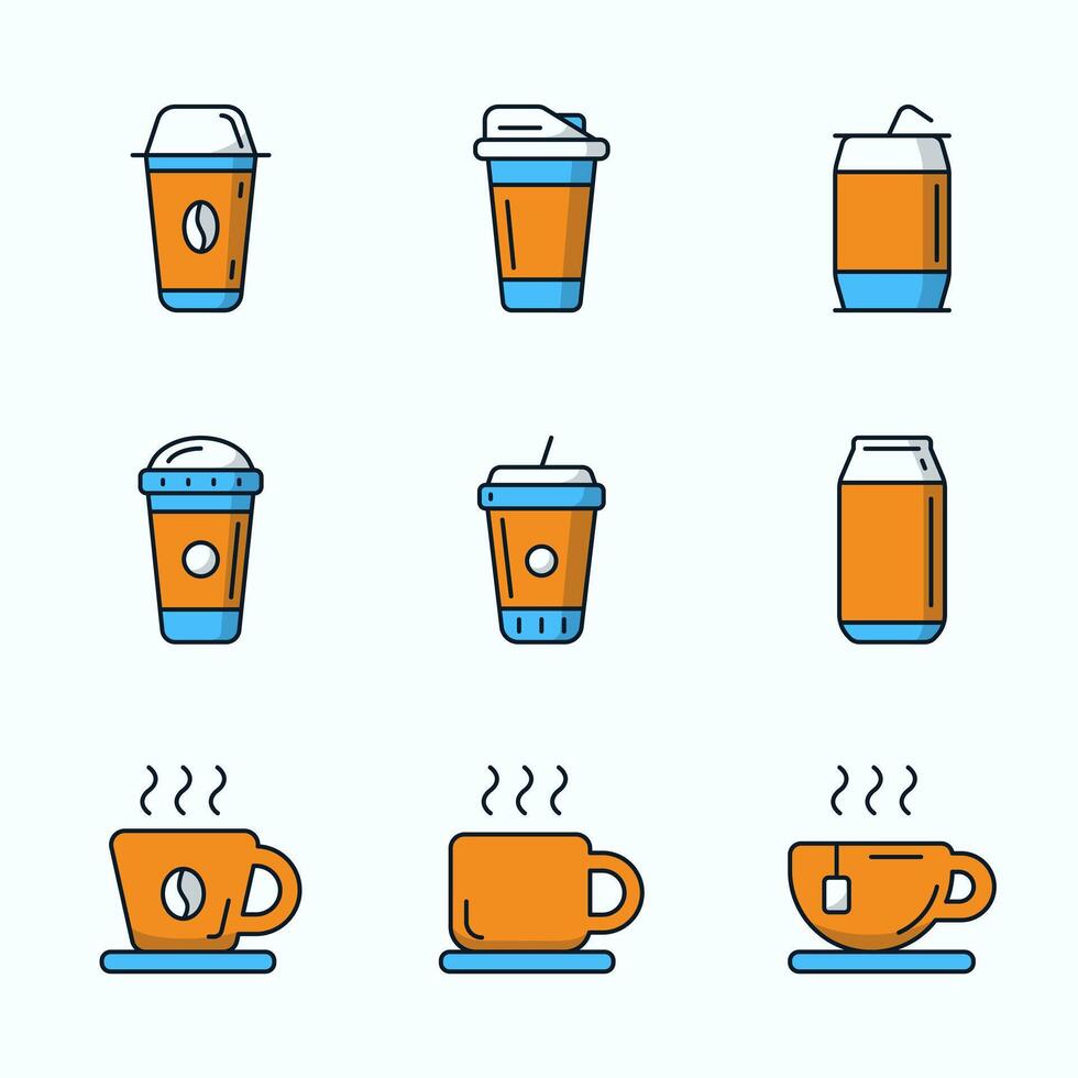 Colorful Minimal Coffee and Drink Icon set vector