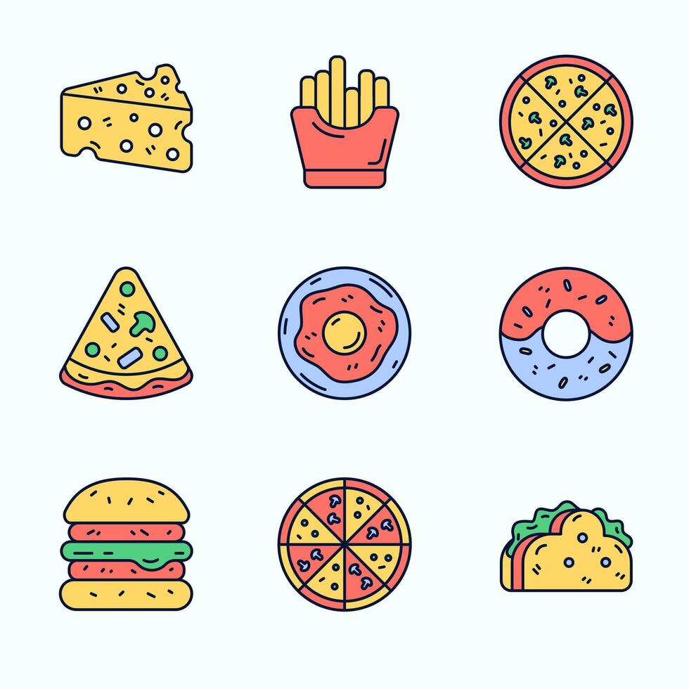 Snack Attack Icons in Bold Flat Style vector