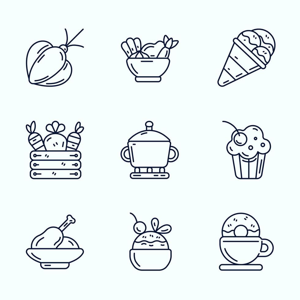 Tasty Bites and Homemade Treats Outline Icons vector