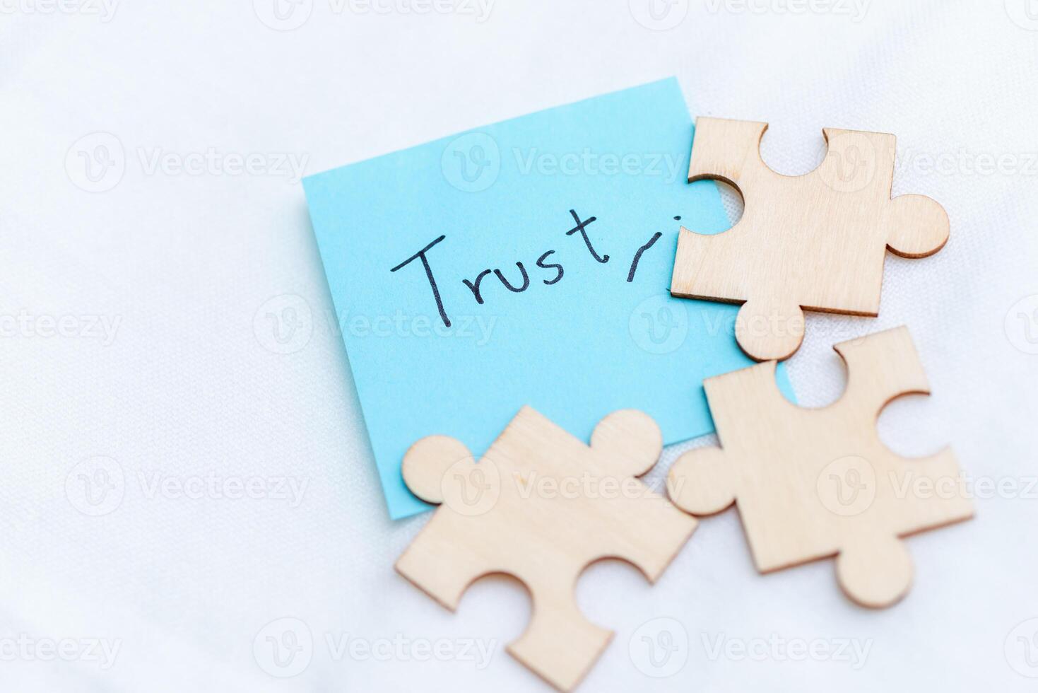 Building business trust a puzzle of relationships office space visual content professional environment close-up connection concept photo