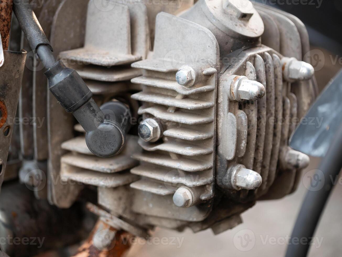 Engine component inspection workshop mechanical part close-up view engineering concept for maintenance and repair photo