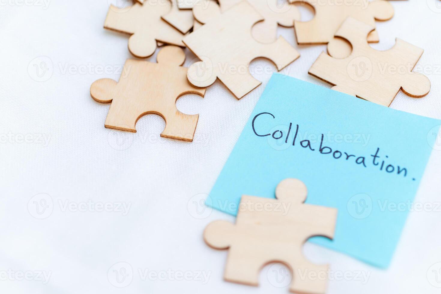 Enhancing business collaboration with puzzle pieces office space visual worksheet creative environment top-down perspective teamwork concept photo