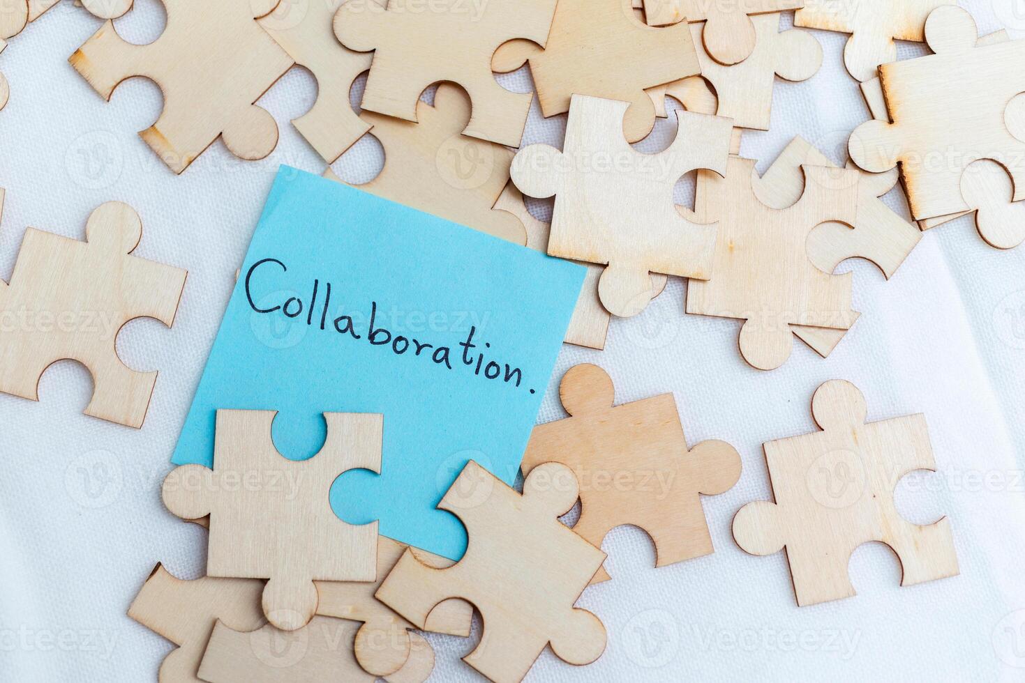 Enhancing business collaboration through puzzle pieces office space digital content creative environment unique viewpoint teamwork concept photo