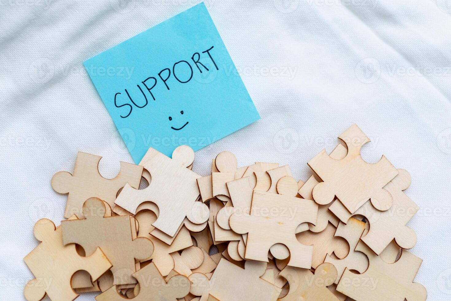 Supportive business insights puzzle pieces of collaboration office space infographics bright environment overview conceptual growth photo