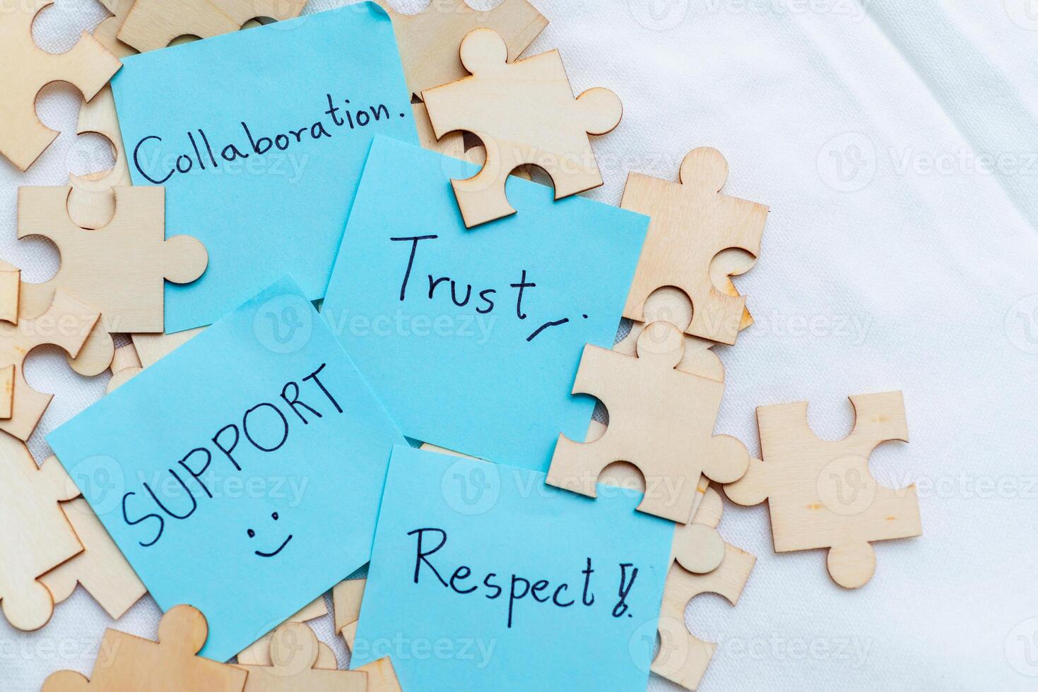 Business collaboration event building trust and respect in a team environment with supportive messages photo