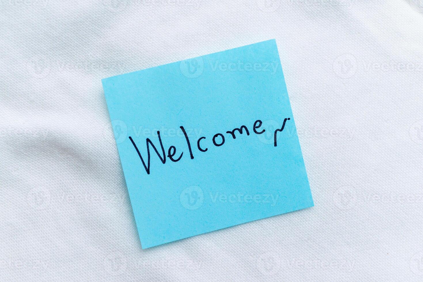 Welcome note signifying business engagement office space visual communication professional environment close-up view brand awareness photo