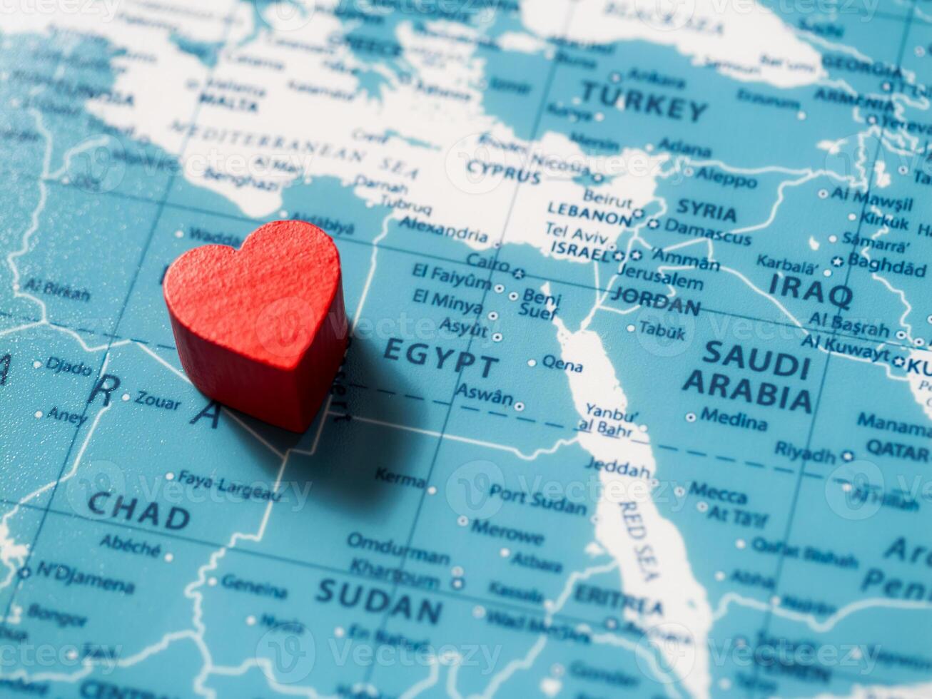 Travel inspiration heart symbolizing love on egypt map and emotional connections photo