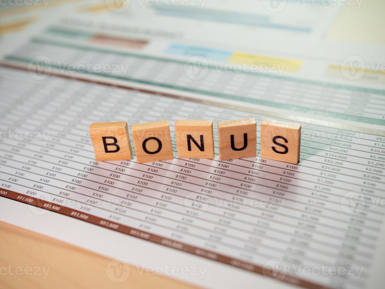 Business bonus notification financial spreadsheet in office setting overview and analysis photo