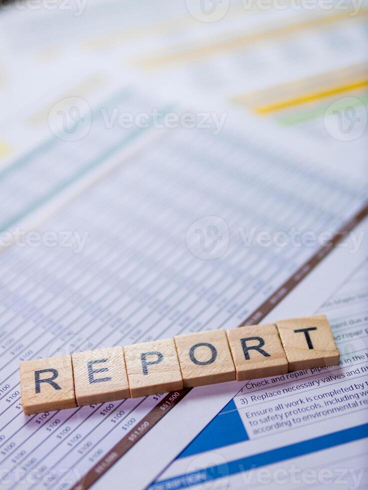 Data insights from business report analysis a close-up office workspace documents photo