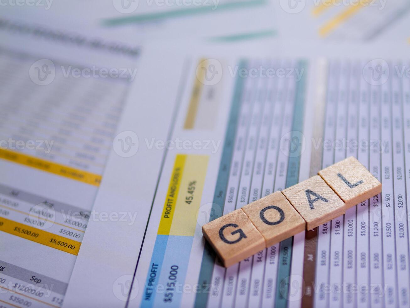 Business strategy goals financial reports office environment document analysis close-up viewpoint photo