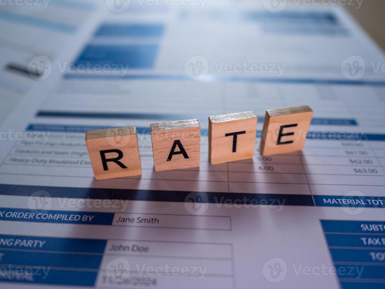 Business rate evaluation document office setting business report organized professional perspective photo