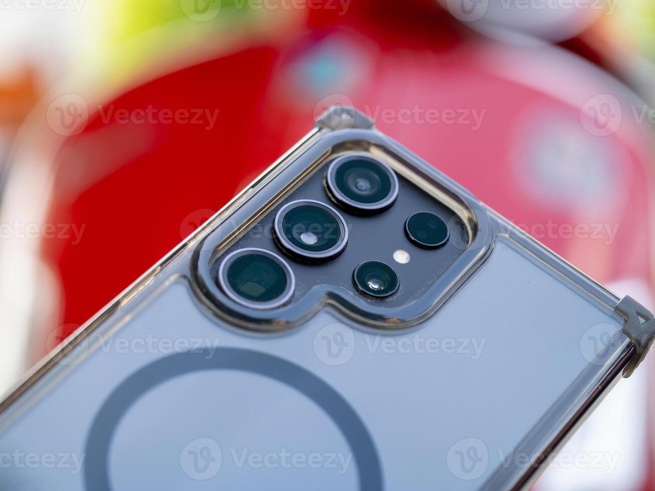Smartphone camera close-up urban setting technology macro view innovation photo