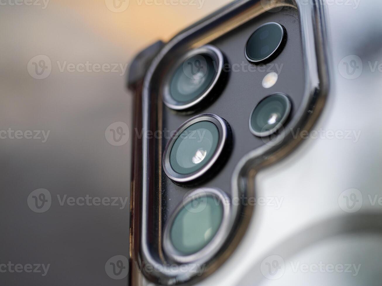 Showcasing smartphone camera technology urban setting product close-up view innovation photo