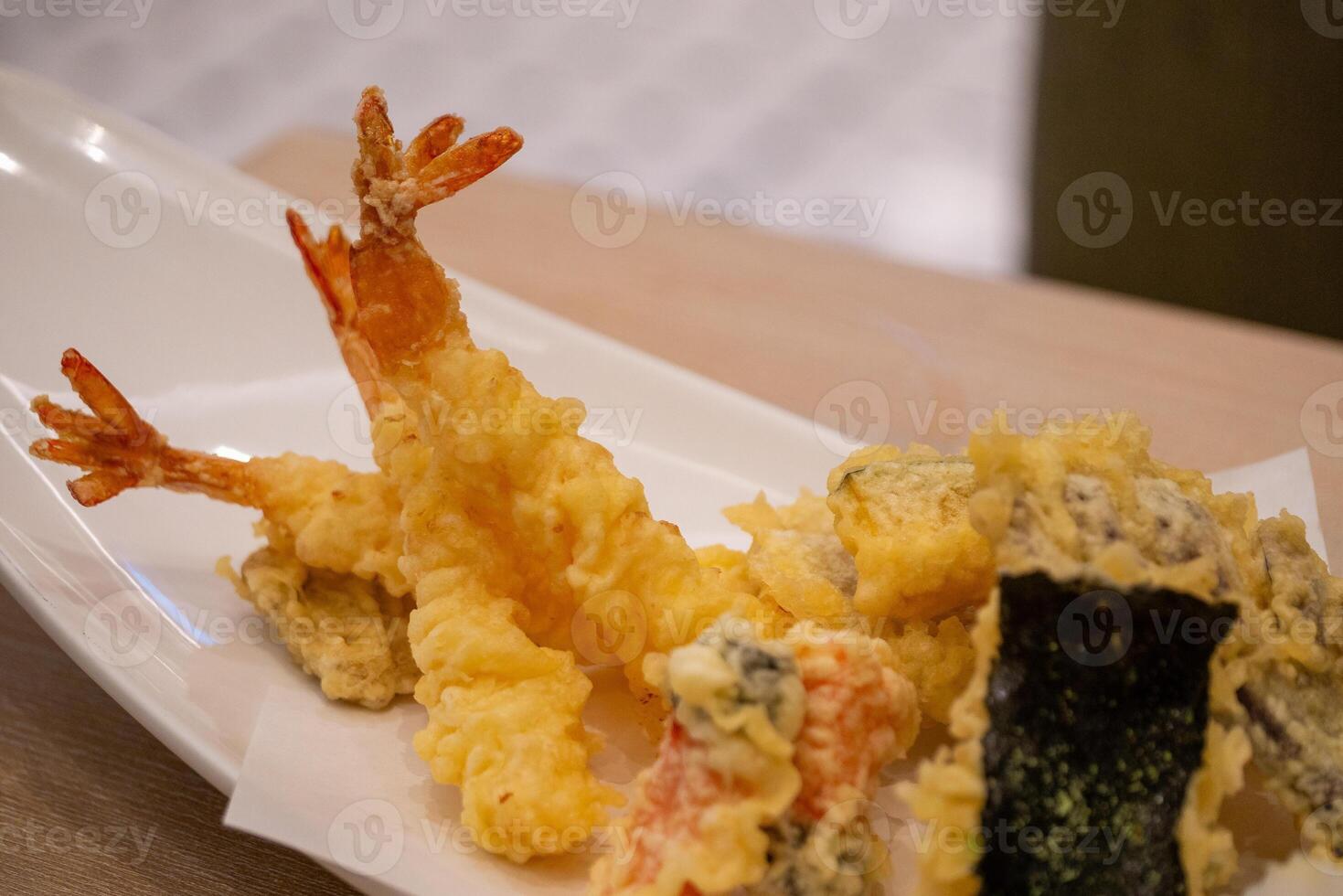 Crispy tempura shrimp delight japanese cuisine food restaurant setting close-up culinary art photo