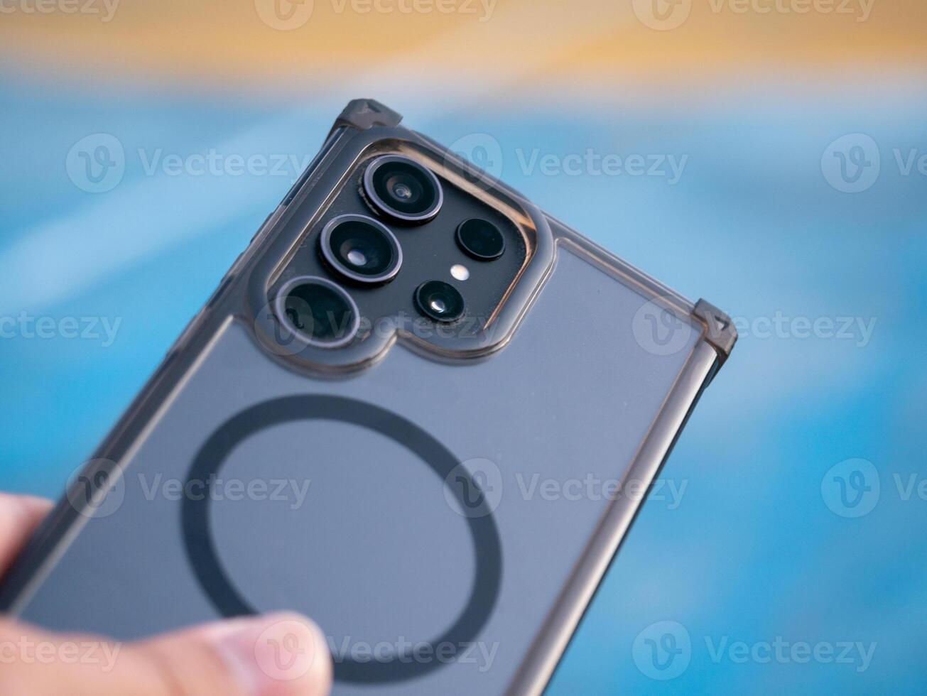 Capturing smartphone features outdoor setting product technology close-up modern innovations photo