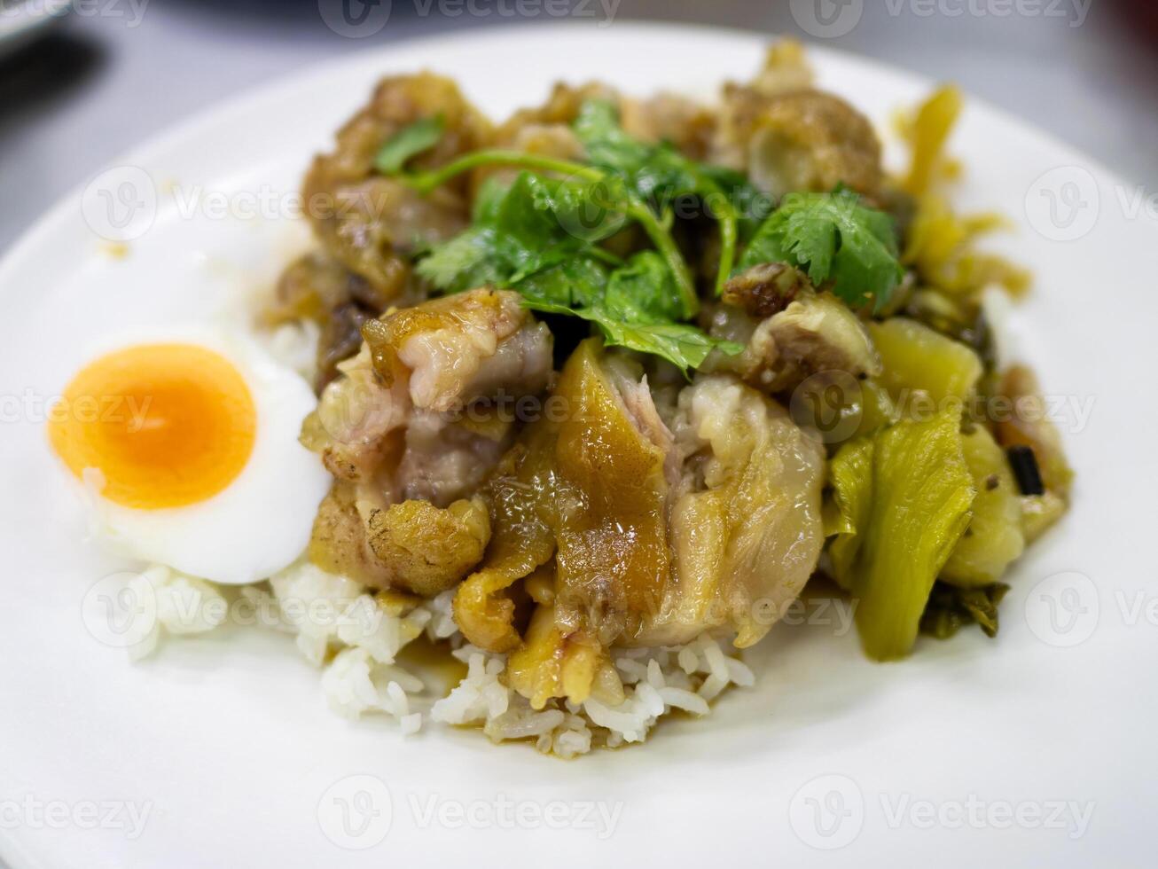 Delicious chicken rice dish local eatery food indoor setting close-up culinary delight photo