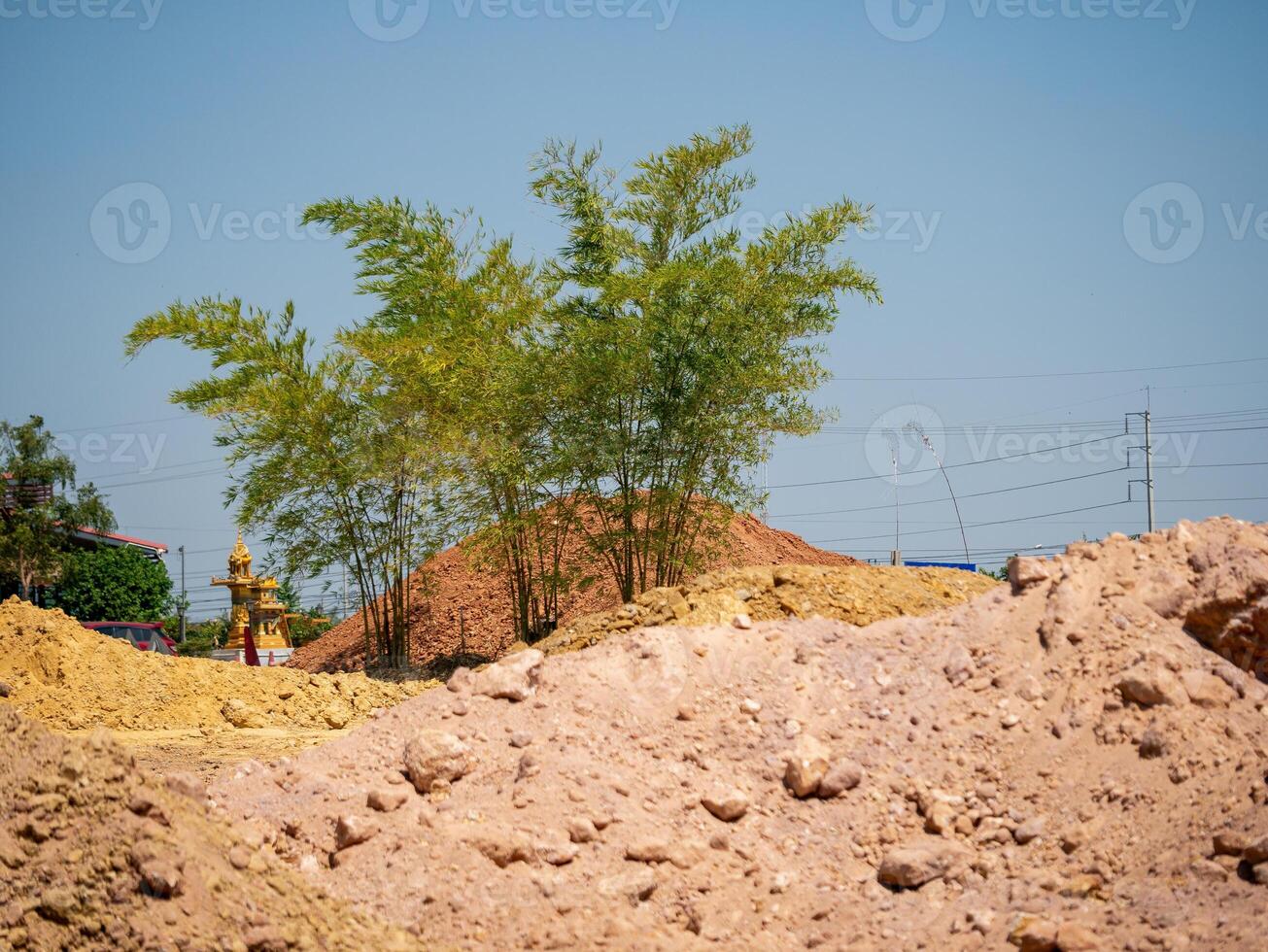 Construction progress at a building site with natural elements urban landscape photo