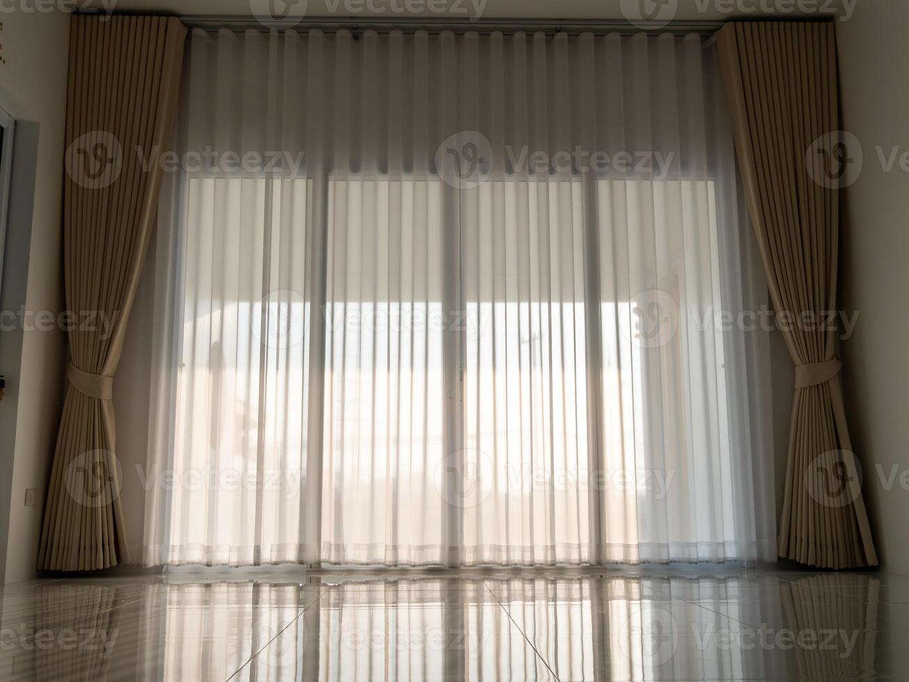 Elegant sheer curtains create a soft atmosphere in modern minimalist home photo