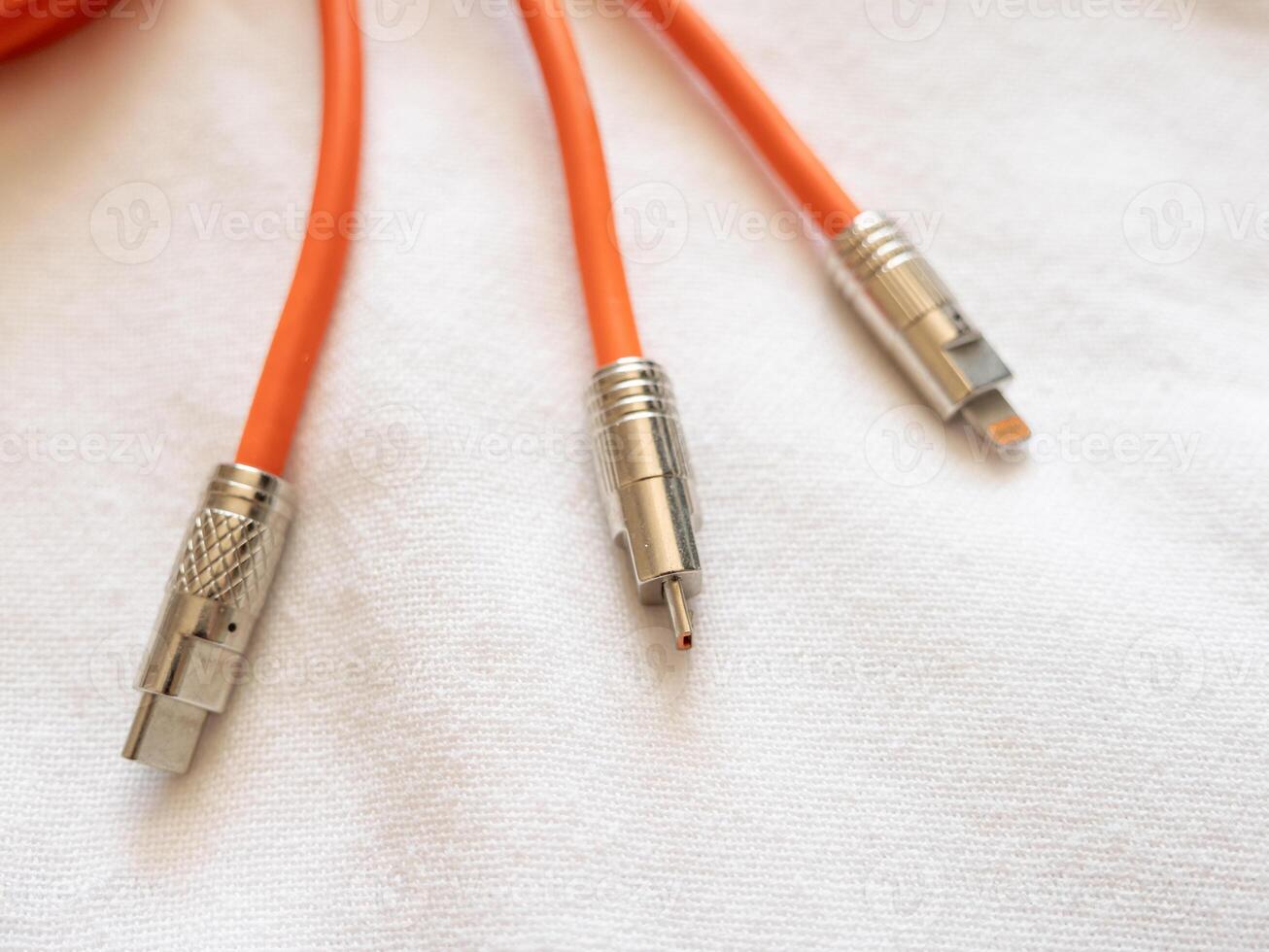 Connecting cables audio technology components a white surface close-up perspective photo