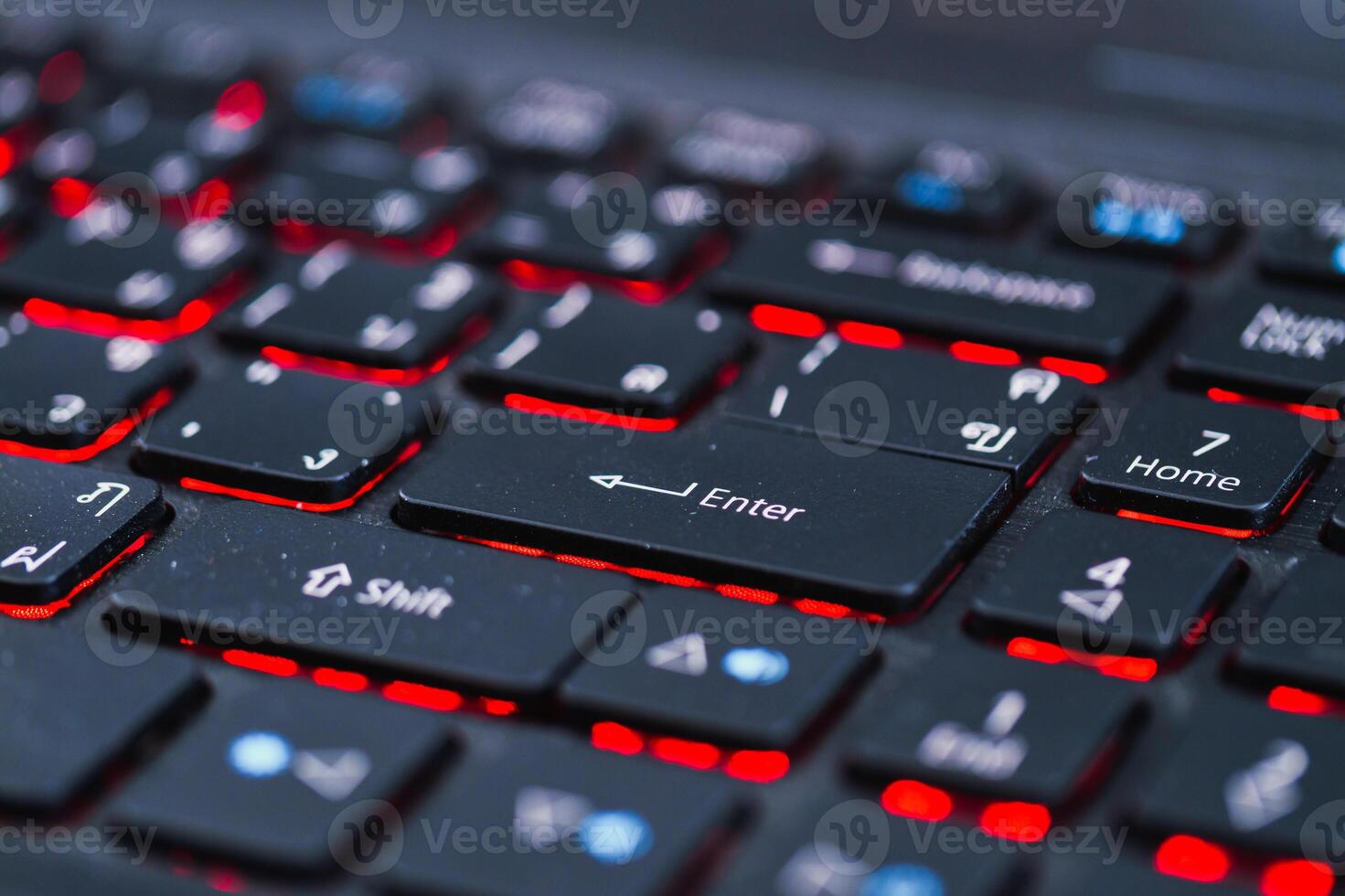 Exploring keyboard dynamics close-up of enter key technology setup macro view digital environment photo