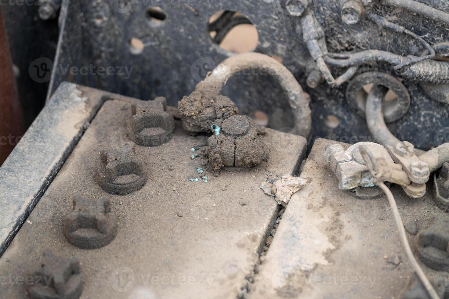 Close-up view of battery corrosion workshop insights technical inspection and maintenance photo