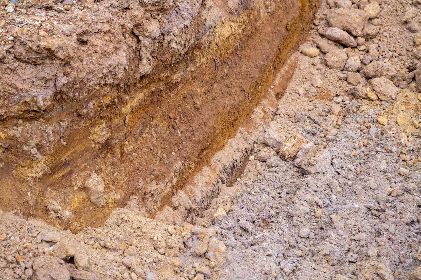 Earthy environment detailed analysis of soil layer excavation at construction sites photo