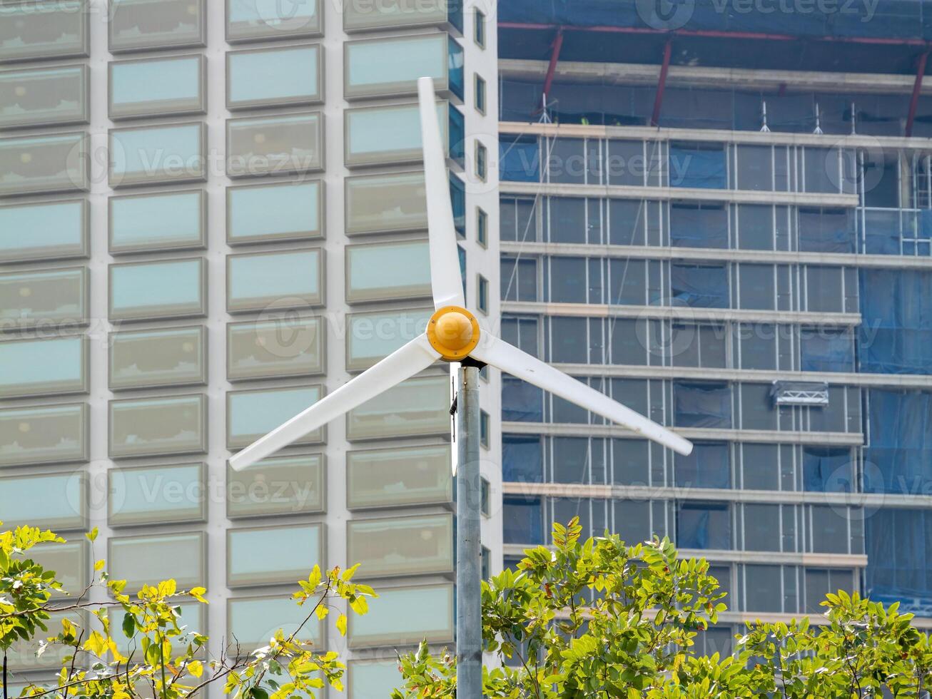 Urban landscapes and wind turbines building a sustainable future with renewable energy photo