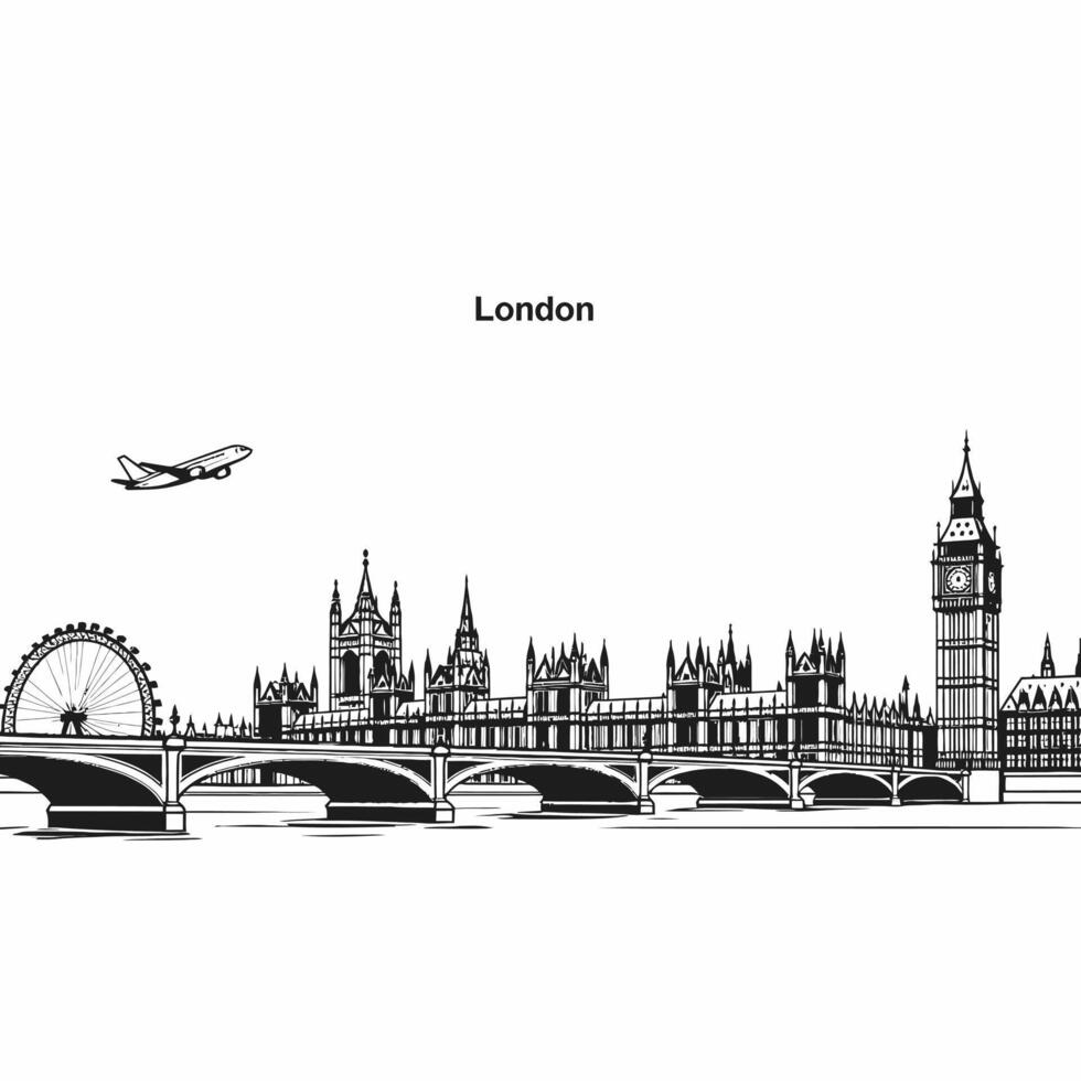 London Skyline with England Travel, and Black and White. vector