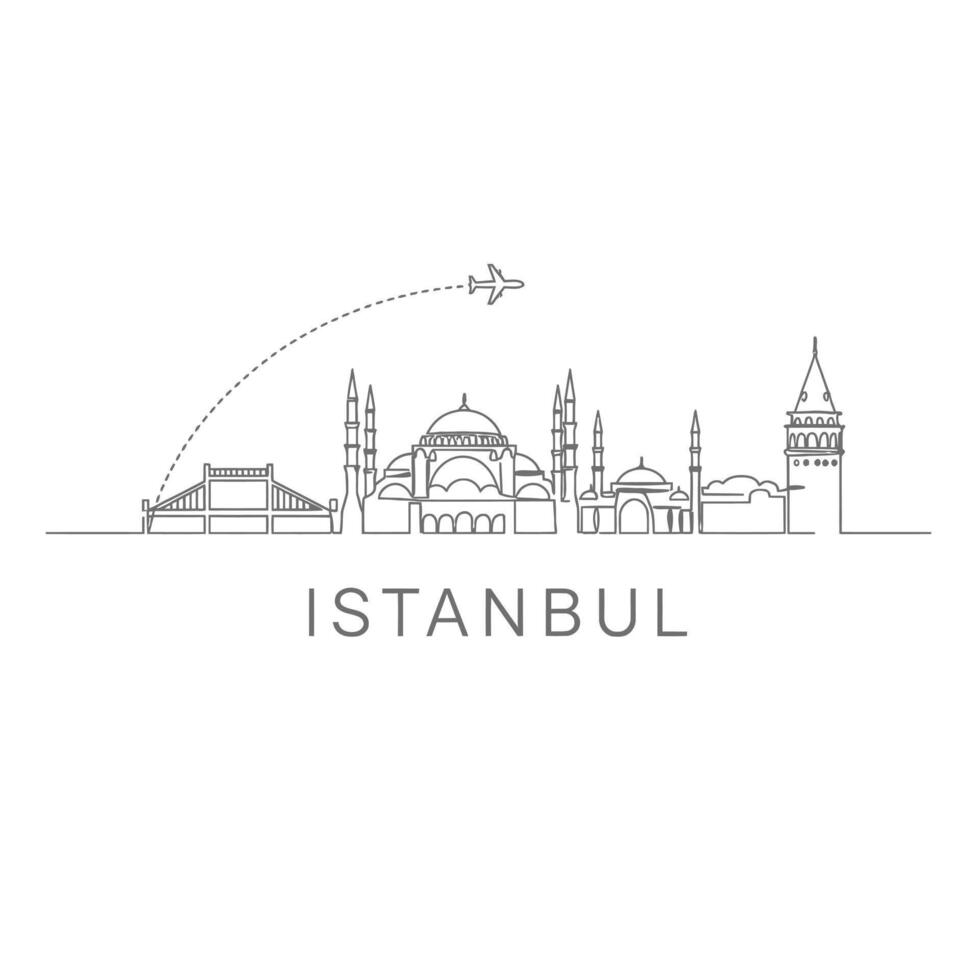 Istanbul Skyline Line Art City Travel Icon. vector