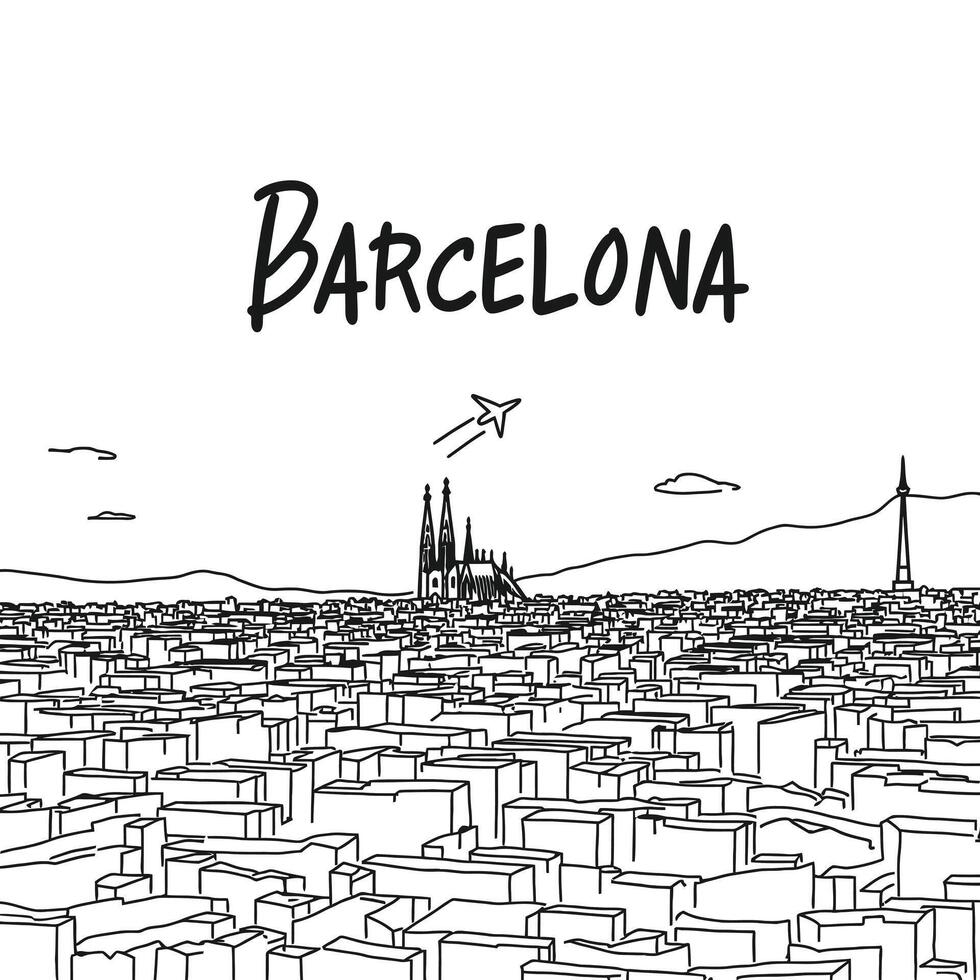 Barcelona Cityscape Line Art with Spain, and Skyline. vector