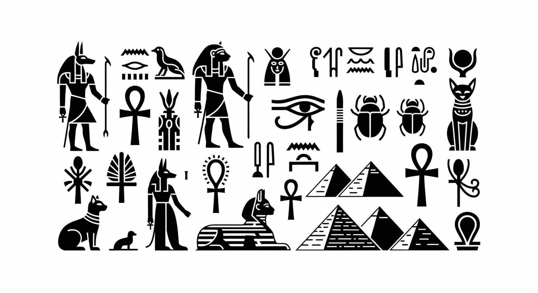 Egypt Icons Hieroglyphs Symbols. vector