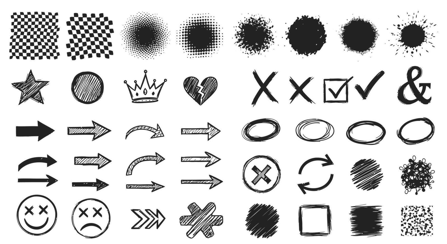 Hand Drawn Black Shapes Collection Isolated. vector