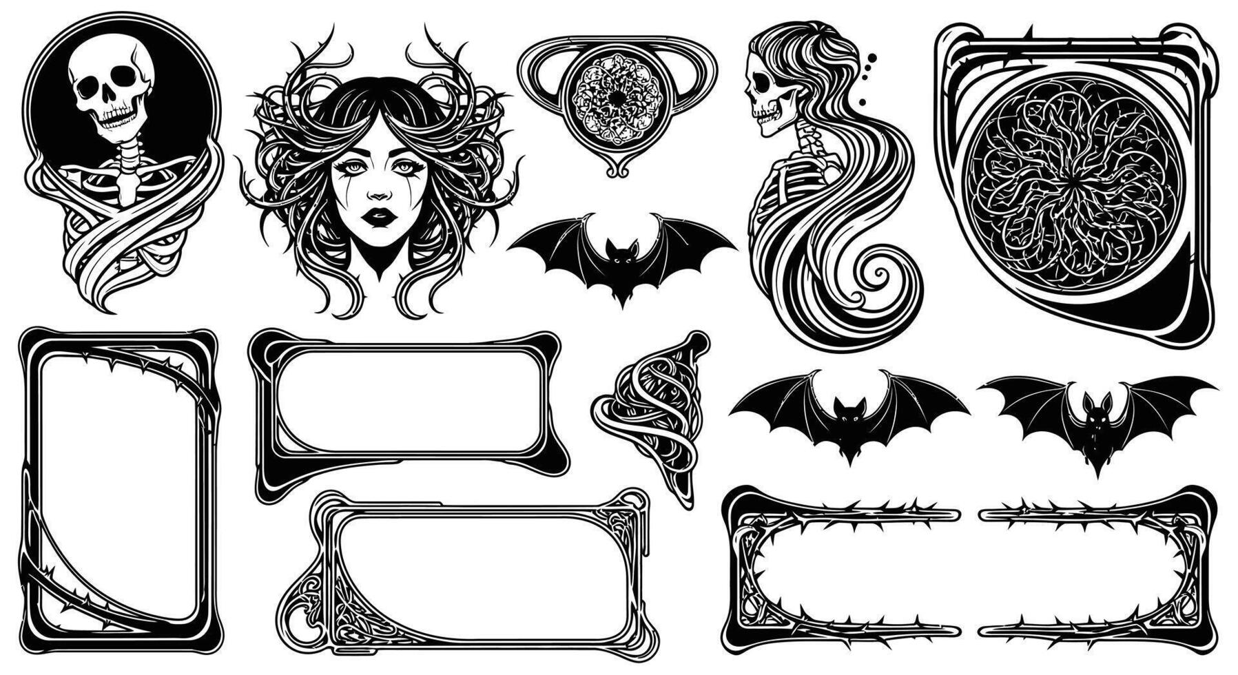 Art Nouveau Halloween Elements . vector