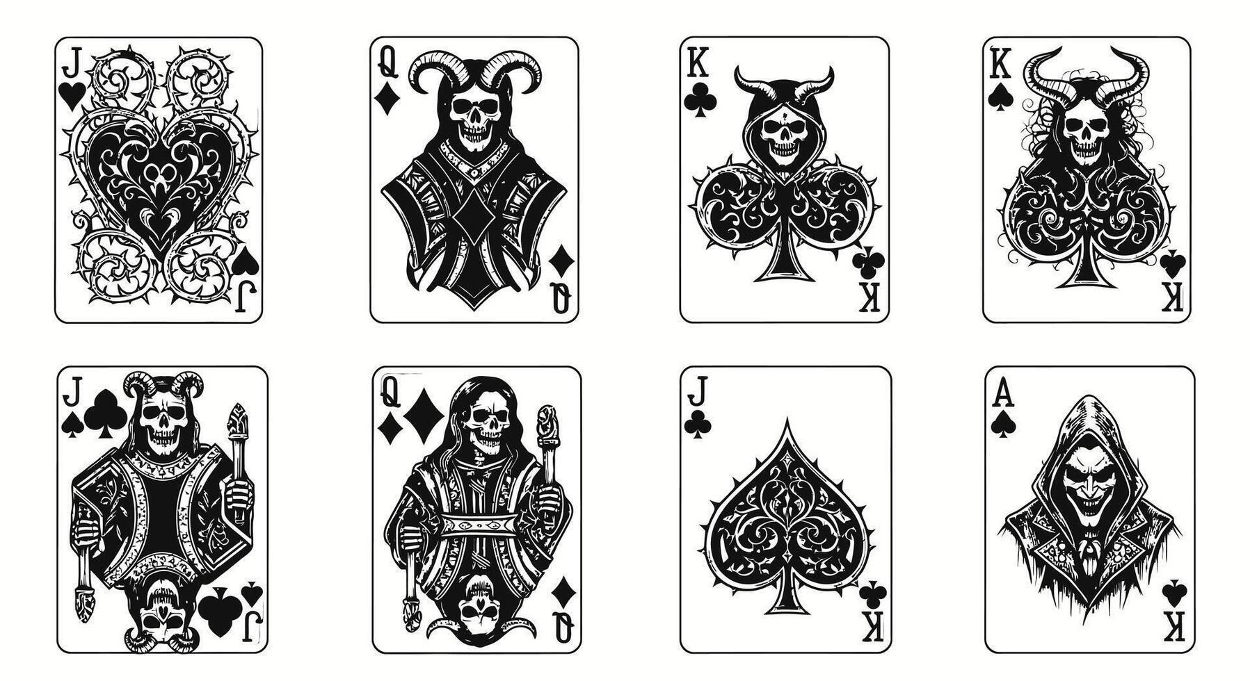 Gothic Skull Playing Cards Deck. vector