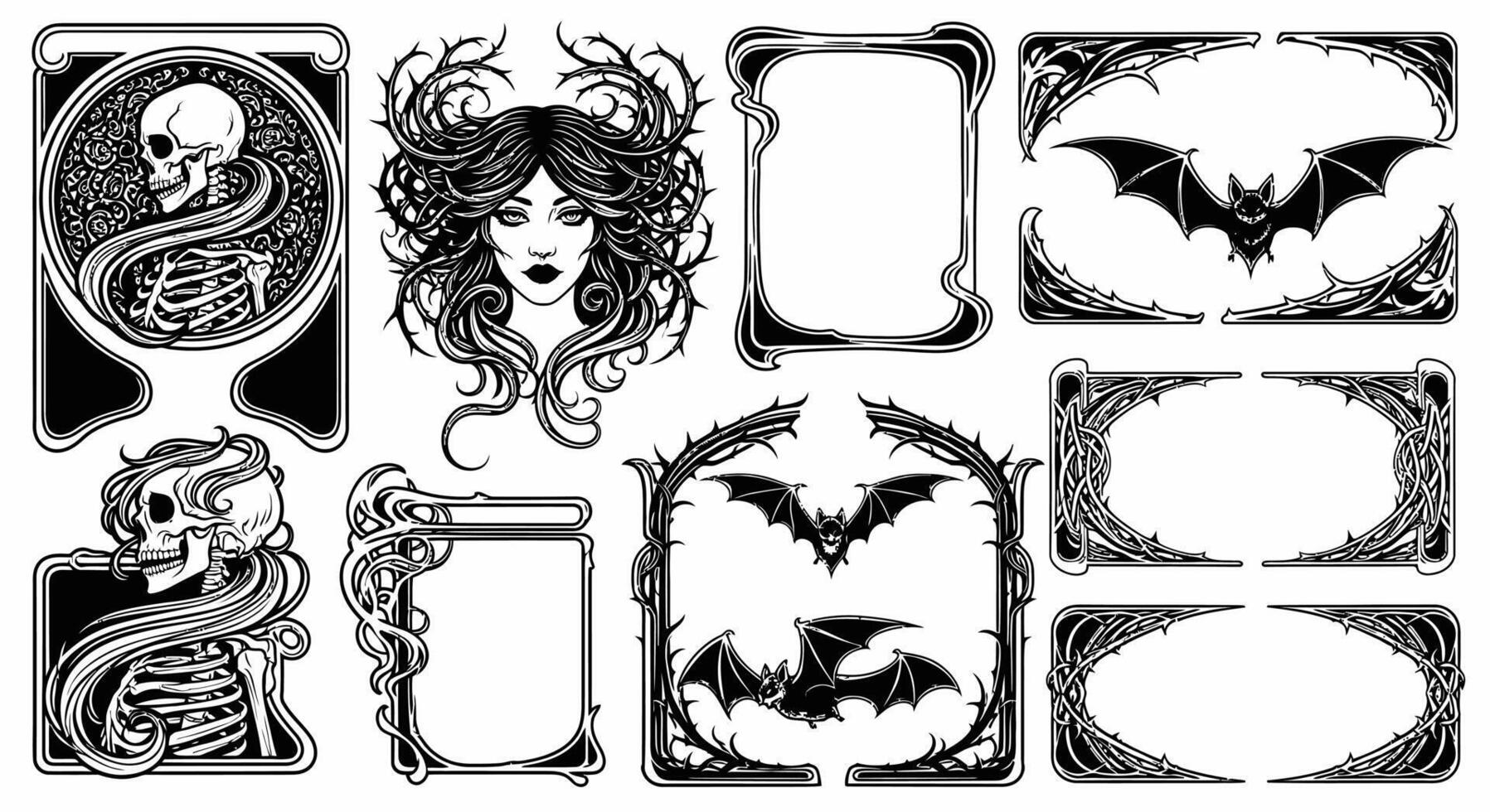 Halloween art nouveau spooky set. vector