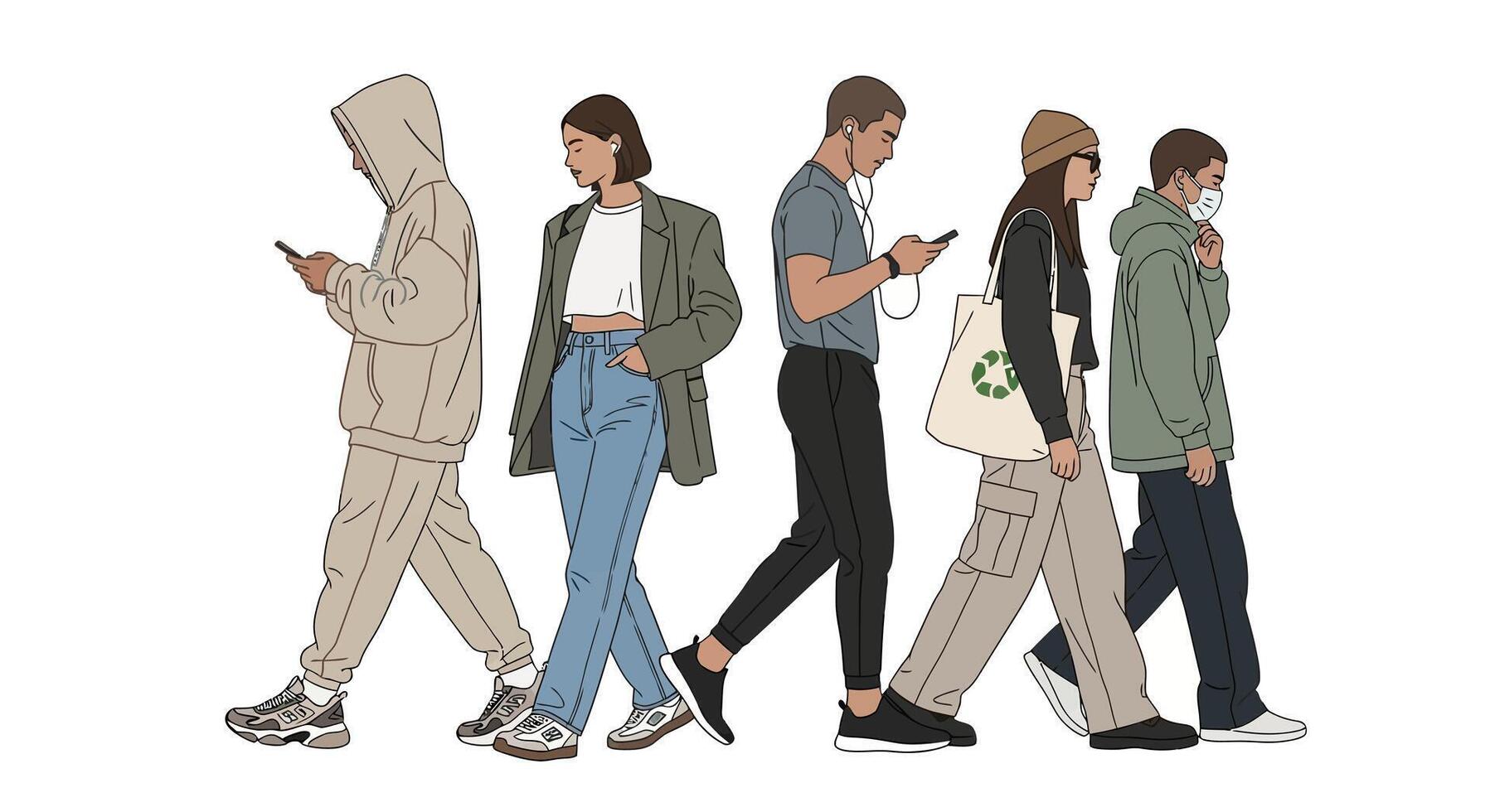 People walking with using phone, lifestyle, urban, and . vector