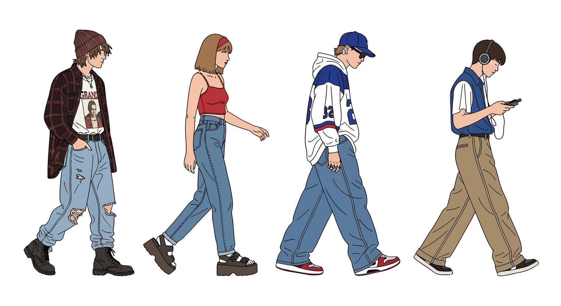 Teen Fashion Style with Outfit, Isolated, and White. vector