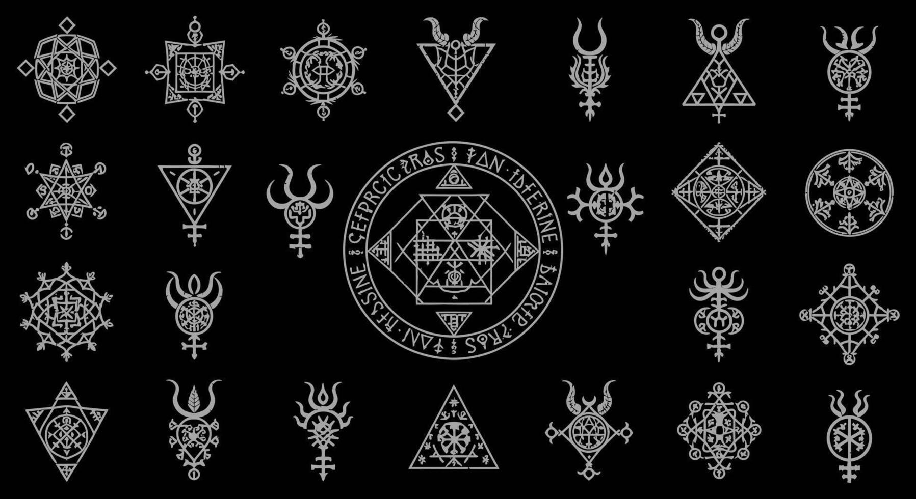 Occult Symbols Set Magic Alchemy Ritual. vector