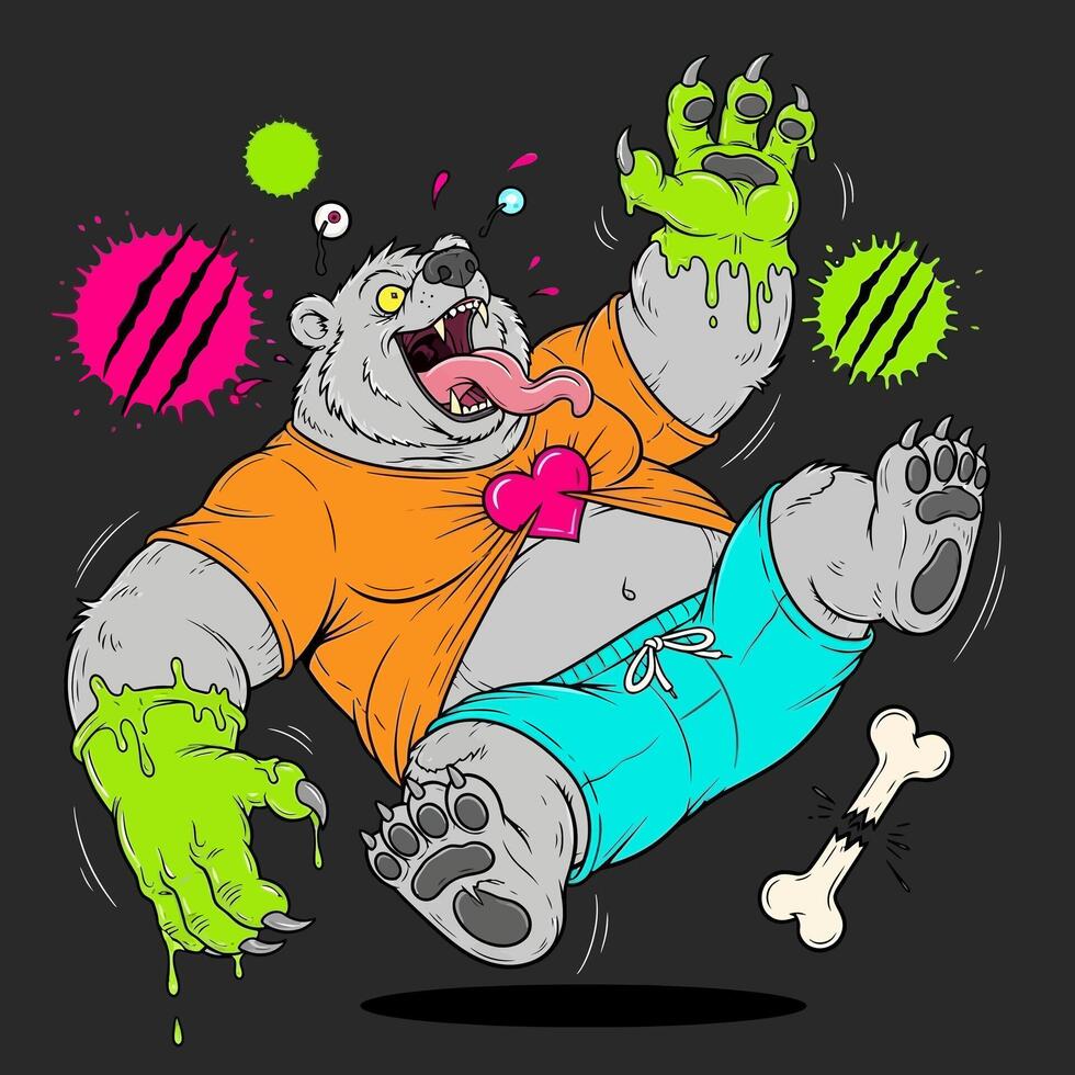 Cartoon Bear Monster Character Art. vector