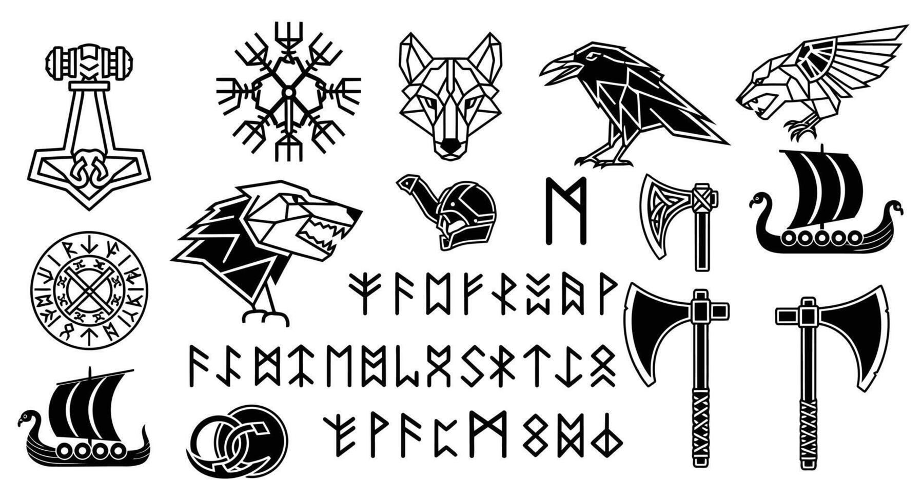 Viking Symbols Collection with Norse, and Black and White. vector