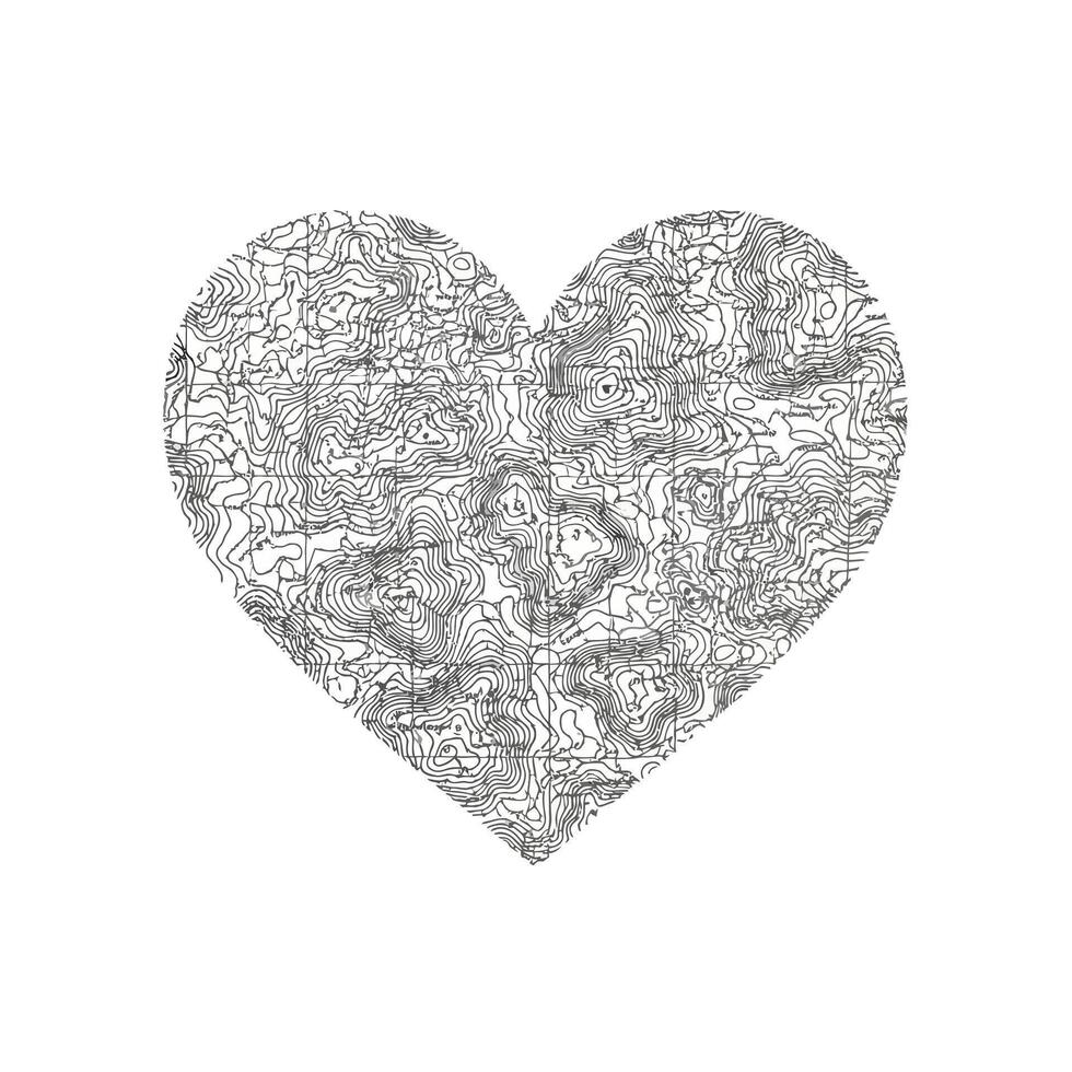 Topographic Heart Map Love. vector