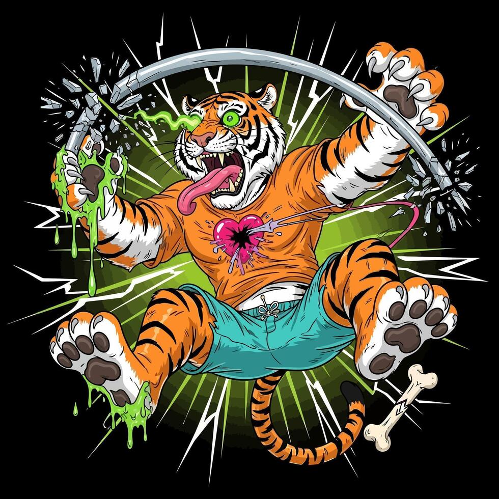 Tiger cartoon character with heart broken. vector