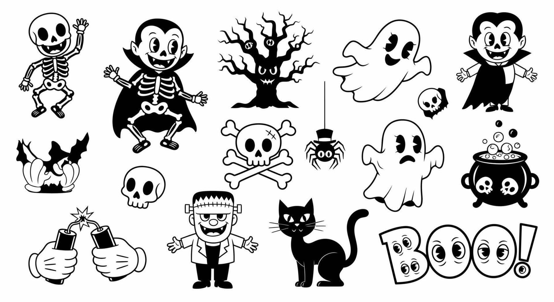 Halloween set Spooky cartoon elements. vector
