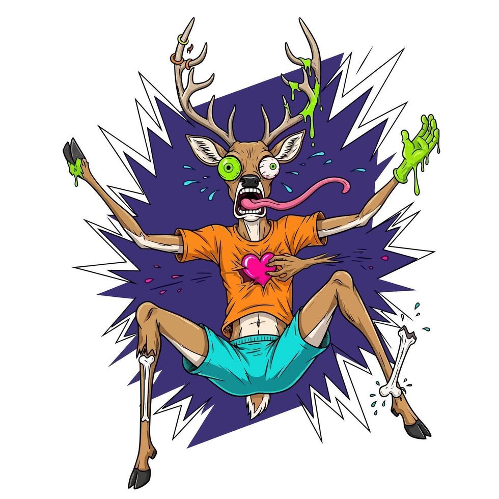 Cartoon Deer with Horror Theme, and Illustration. vector