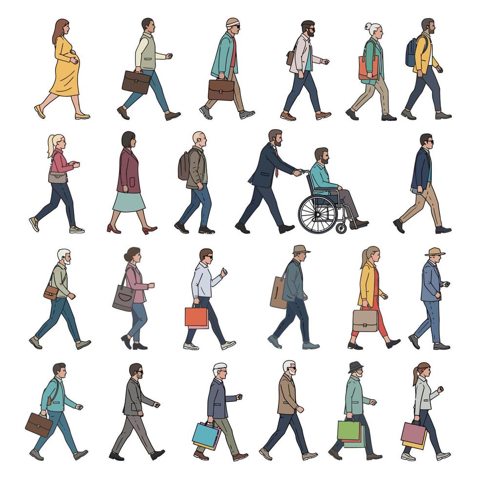 People Walking Diverse Crowd Illustration. vector