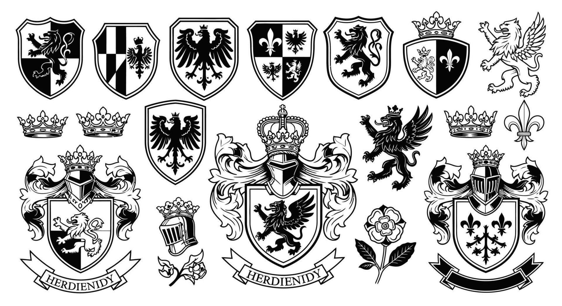 Heraldic Symbols with Elements, and Coat of Arms. vector