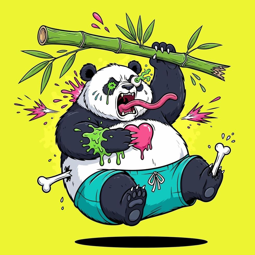 Panda Cartoon Zombie with Bamboo Halloween, and . vector