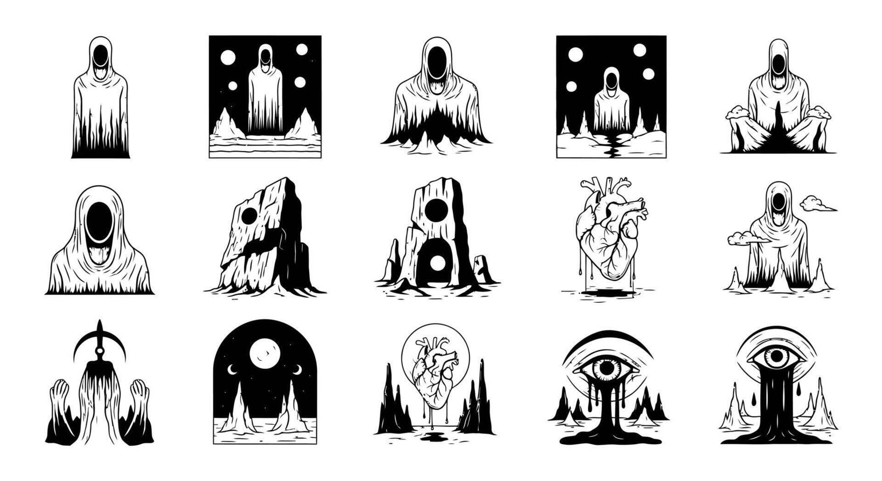 Mystical Figures with Silhouette Collection. vector