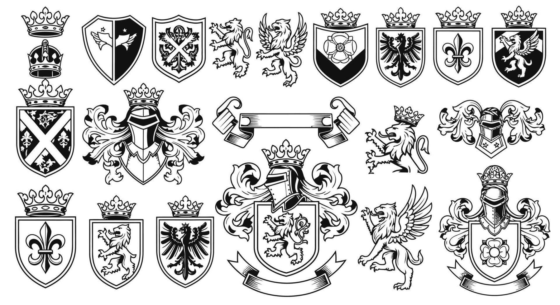 Heraldic Crests Set Vintage Ornament Design. vector