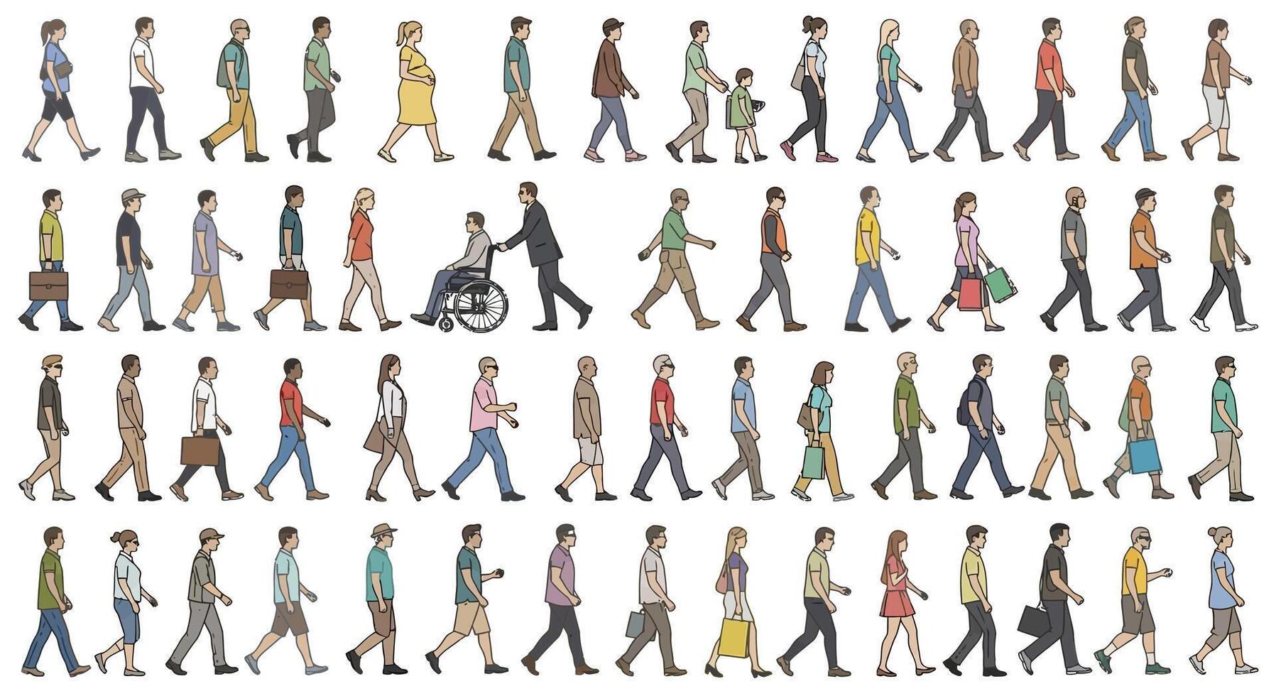 People walking Line drawing Isolated on white. vector
